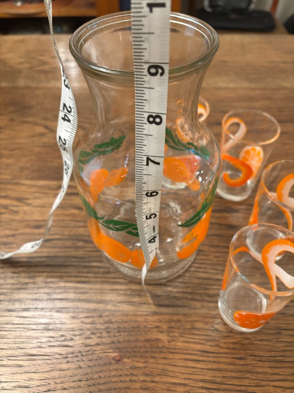 Vintage 1960s Anchor Hocking Citrus Orange Juice Carafe & 4 Juice Glasses MCM - Picture 6 of 15